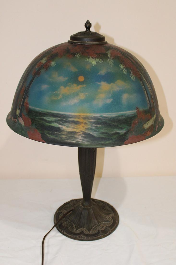 Super Unsigned Pittsburg Reversed Painted Table Lamp (1 of 4)