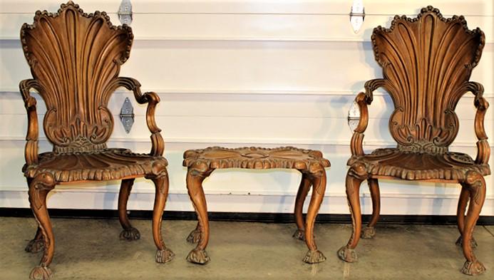 Rare Set of Victorian Chairs and Table with Shell (1 of 5)