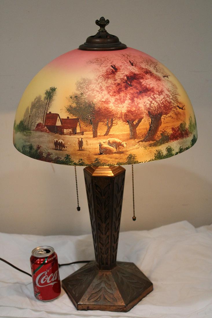 Super Obverse Painted Table Lamp with Farm and Sheep (1 of 4)