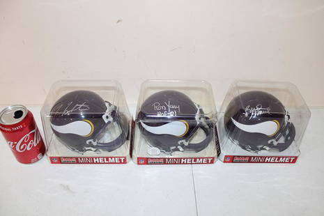 3 Signed Minnesota Vikings Riddell Mini Helmets: 3 signed Minnesota Vikings Riddell mini helmets. 60 year collection.