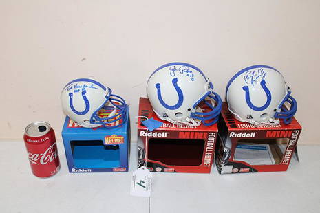 3 Signed Indianapolis Colts Riddell Mini Helmets: 3 signed Indianapolis Colts Riddell mini helmets including Payton Manning