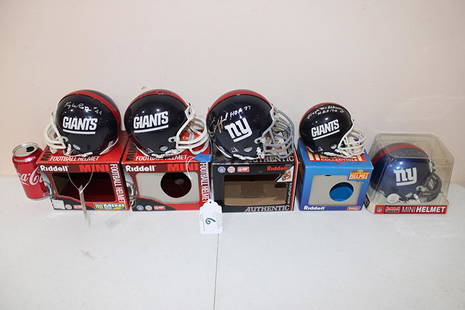 5 Signed New York Giants Mini Riddell Helmets: 5 signed New York Giants mini Riddell helmets including Hall of Famers. 60 year collection.