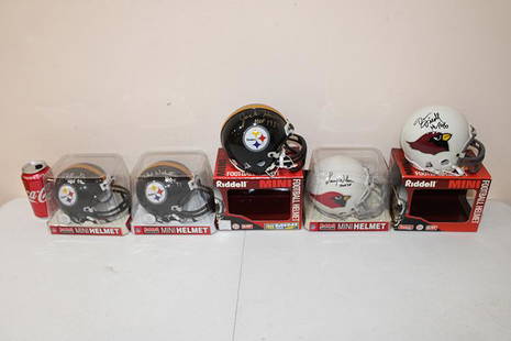 Group of 5 Hall of Famers Signed Riddell Mini Helmets: Group of 5 Hall of Famers signed Riddell mini helmets from the Steelers and the Cardinals. 60 year collection.