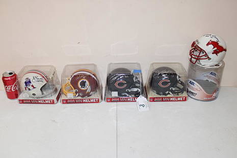 Several Signed Riddell Mini Helmets Including Hall of: Several signed Riddell mini helmets including Hall of Fame from various teams. 60 year collection.