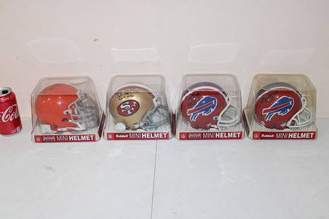 4 Signed Riddell Mini Helmets Buffalo, S. F. Browns: 4 signed Riddell mini helmets Buffalo, S. F. Browns. (2) HOF. 60 year collection.