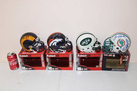 4 Signed Riddell Mini Helmets Including HOF and John: 4 signed Riddell mini helmets including HOF and John Elway. 60 year collection.