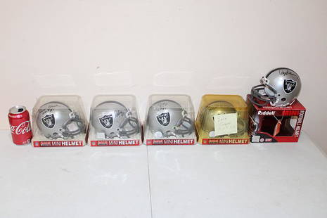 5 Raiders Signed Riddell Mini Helmets (3) HOF: 5 Raiders signed Riddell mini helmets, (3) HOF. 60 year collection.