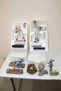 2 Never Used Whiskey Decanters, (1) of Johnny Unitas: 2 never used whiskey decanters, (1) of Johnny Unitas plus figurines. Glove, ball and shoes feel like concrete. 60 year collection.