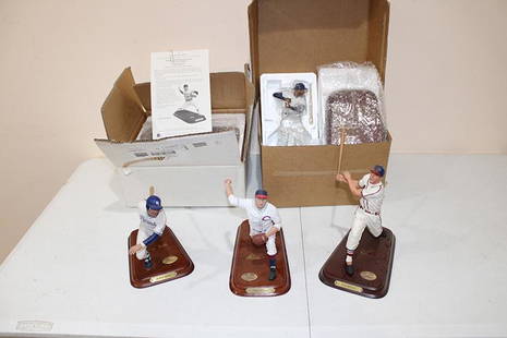 5 Danbury Mint Baseball Figurines: 5 Danbury mint baseball figurines. Nolan Ryan, Ernie Banks (in boxes), B. Ruth, Feller, Musial. 60 year collection.