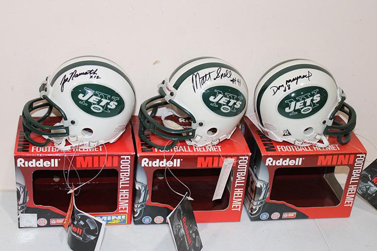 3 Jets Mini Signed Riddell Helmets by Namath, Snell, (1 of 3)