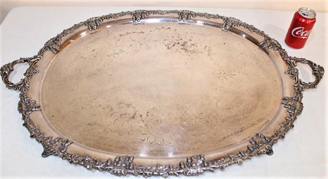 Incredible 3' Silver on Copper Serving Tray with Acorns (1 of 5)