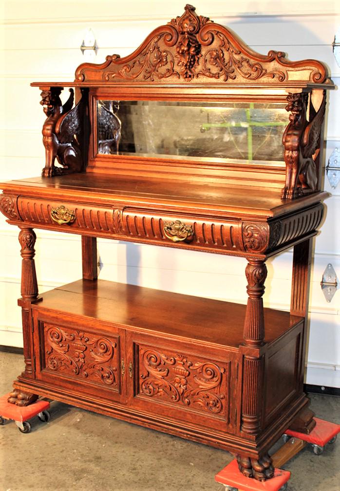 Exceptional Oversized Oak Horner Server with Winged (1 of 8)
