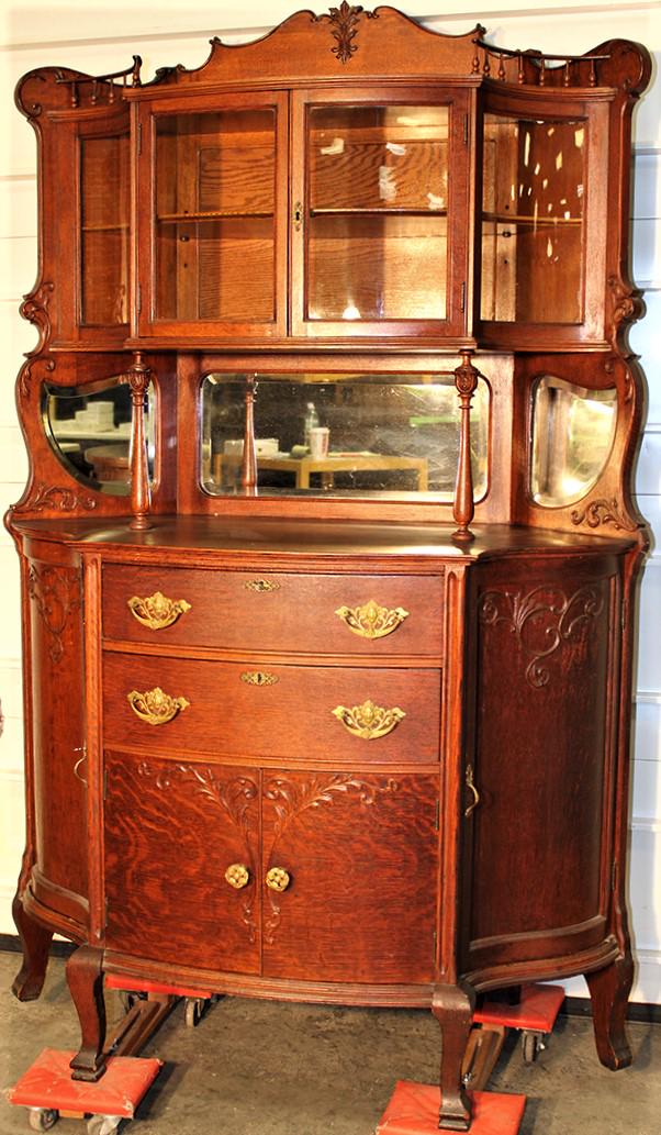 Rare Oak Corner Sideboard with Bowed Glass Curio Top (1 of 5)