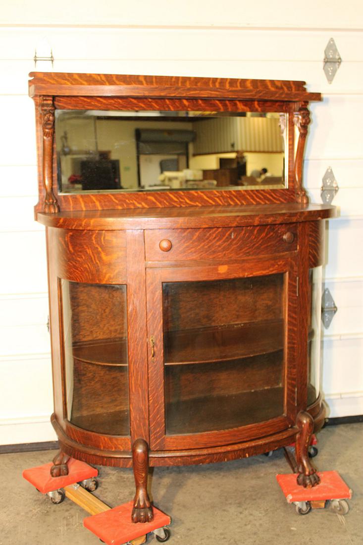 Nice Original Finish Oak Bow Front Server with Lions (1 of 4)
