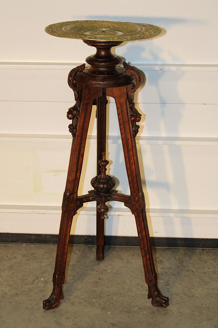 Victorian Walnut Card Stand, Fancy Brass Dish Top (1 of 5)