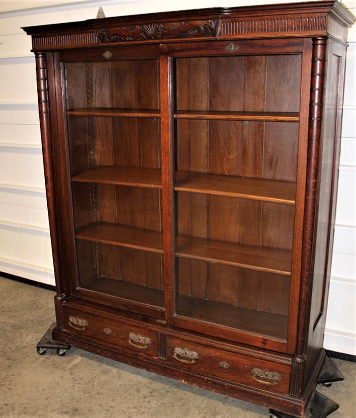 Clean Oak Sliding Door Bookcase with Dolphin Top (1 of 4)