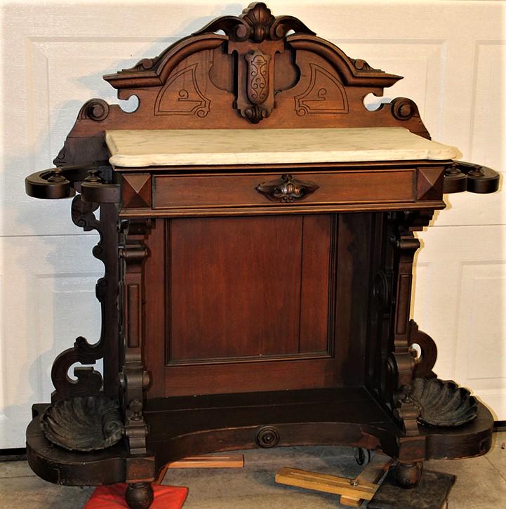 Fancy Victorian Marble Top Console with Umbrella Stands (1 of 5)
