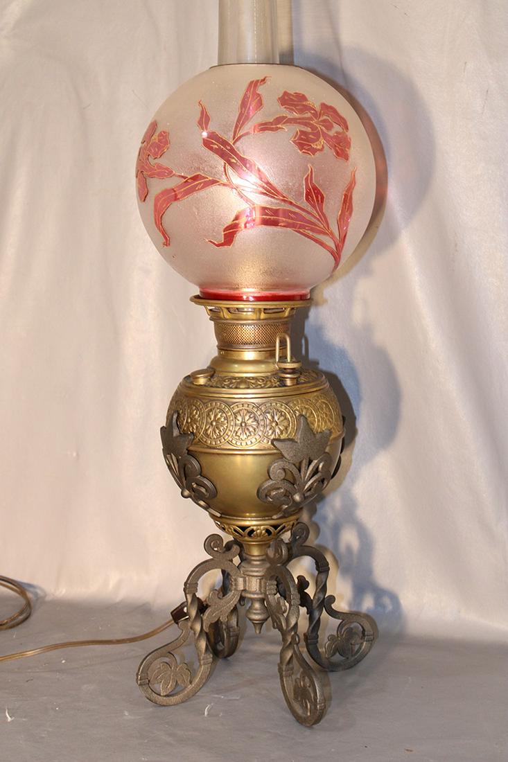 Rare Iron and Brass Piano Lamp with Acid Cut Style (1 of 5)