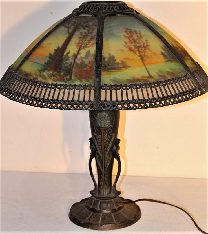 Original Reversed Painted Paneled Table Lamp (1 of 3)