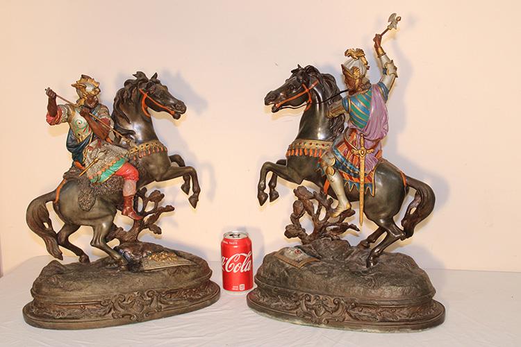 Pair of Large Antique Polychrome Statues Signed (1 of 5)