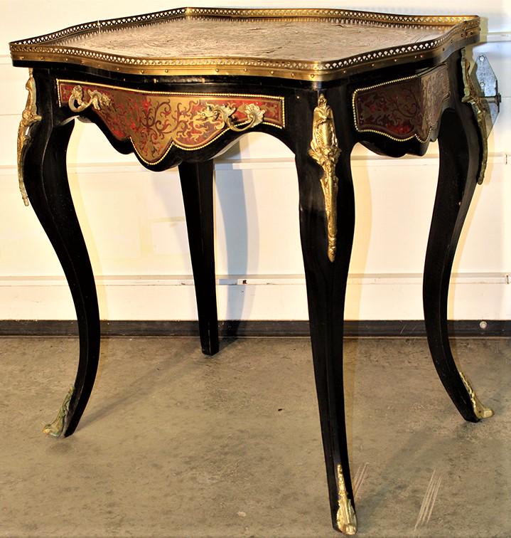 Bouille and Brass Inlaid 1 Drawer Table with Bronze (1 of 4)
