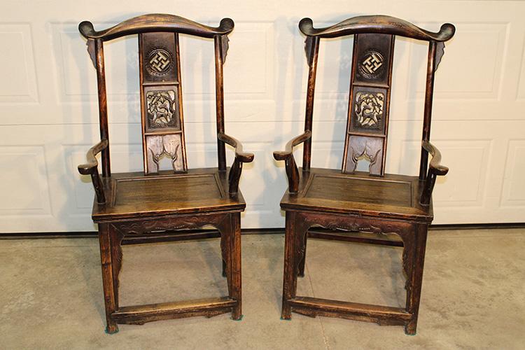 Pair of Oriental High Yoke Back Arm Chairs (1 of 4)