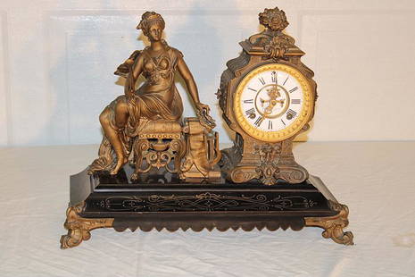 Super Ansonia "Opera" Figural Clock All Original: Super Ansonia "Opera" figural clock, all original. Springs all good, original pendulum and key. 21" wide, 16" tall, 8" deep.