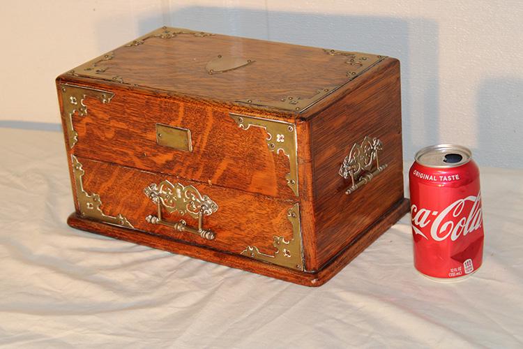 Super Oak and Brass Mechanical Cigar Box C. 1890s (1 of 4)