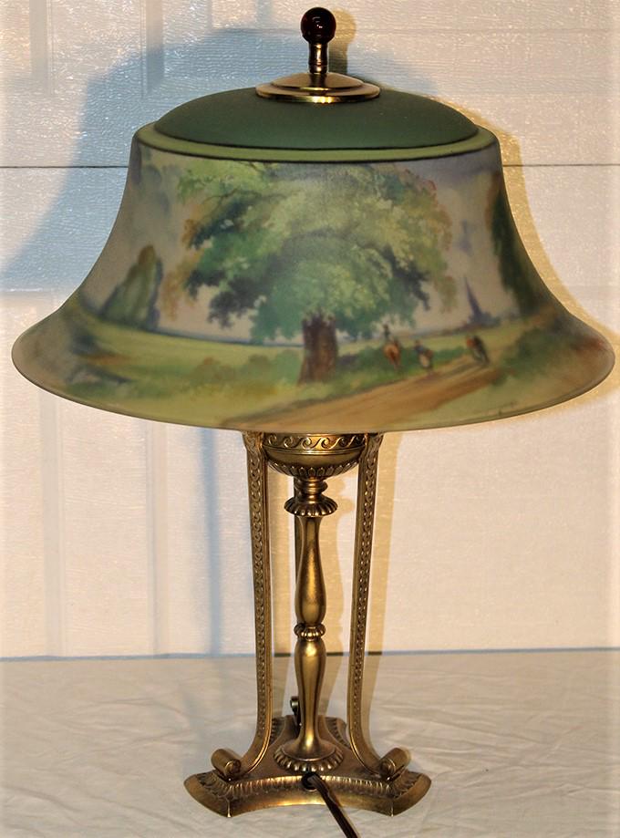 Pretty Reversed Painted Pairpoint Lamp, Artist Signed (1 of 9)