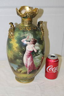 Rare Artist Signed 14" Royal Bonn Portrait Vase: Rare artist signed 14" Royal Bonn portrait vase. In great color and great condition. Artist signed Bouer. A beauty. 7" wide, 14" tall.