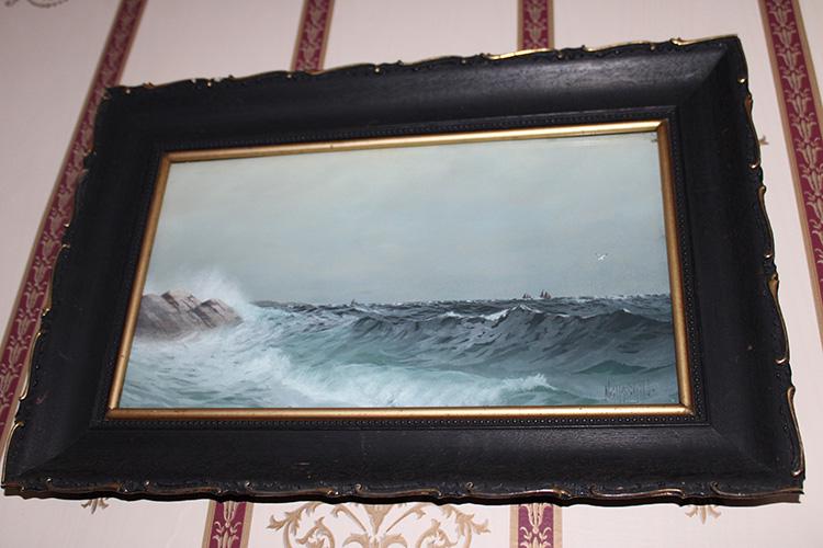 Sweet Artist Signed Ocean Scene Looks to be Pastel: Sweet artist signed ocean scene. Looks to be a pastel by (Neil Mitchell?) Nicely done. 17" wide, 12" tall.