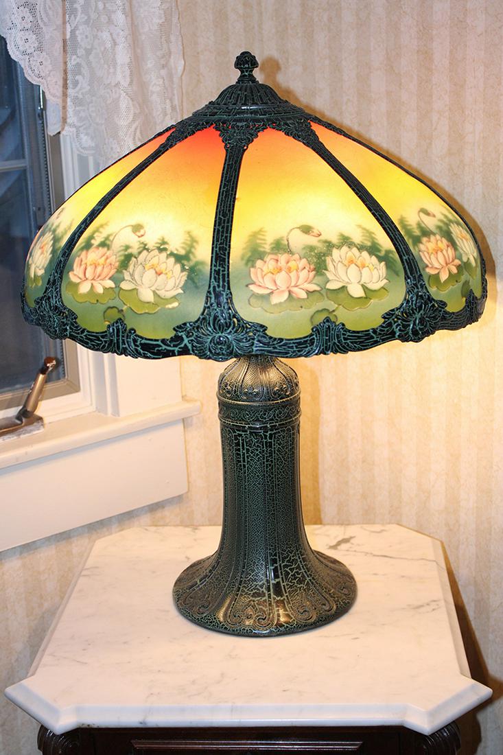 Pretty 19" Reversed Painted Panel Lamp with Original (1 of 5)