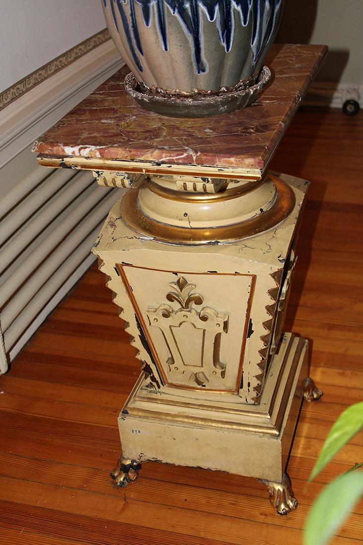 Heavy Marble Top Pedestal in Original White, Gold, and (1 of 3)