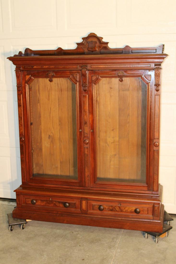 Walnut Renaissance 2 Door Bookcase with Burled Trim and (1 of 4)