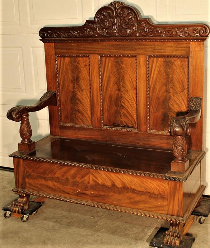 Fine Carved Mahogany Lift Seat Hall Bench with Custom (1 of 6)