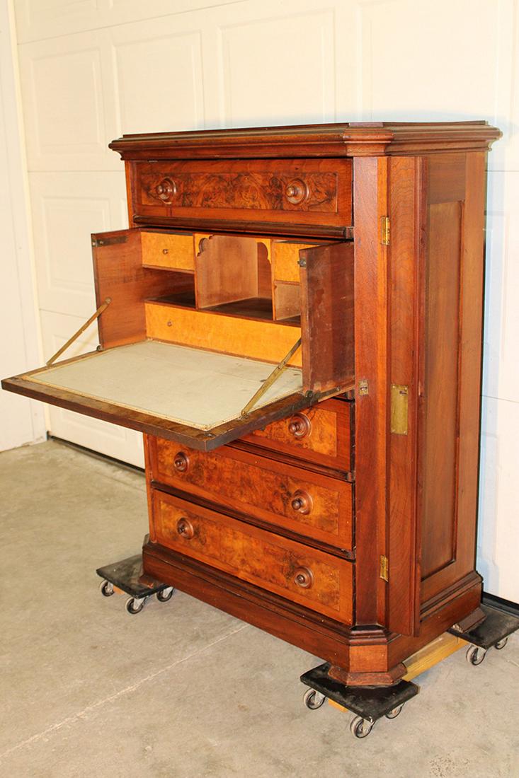 Heavily Burled Walnut Lockside Dresser with Drop Front (1 of 4)