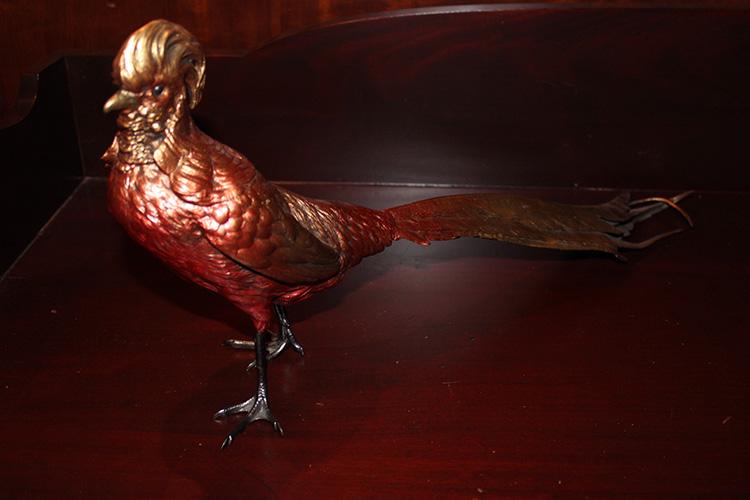 Signed 9" Antique Polychrome Austrian Bronze Pheasant (1 of 4)