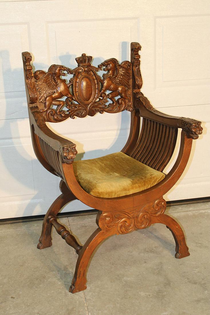 Oak "Horner" Barrel Seat Chair with Winged Griffins (1 of 4)