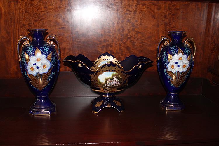 Large 3 Piece Cobalt Blue English Porcelain Center (1 of 5)
