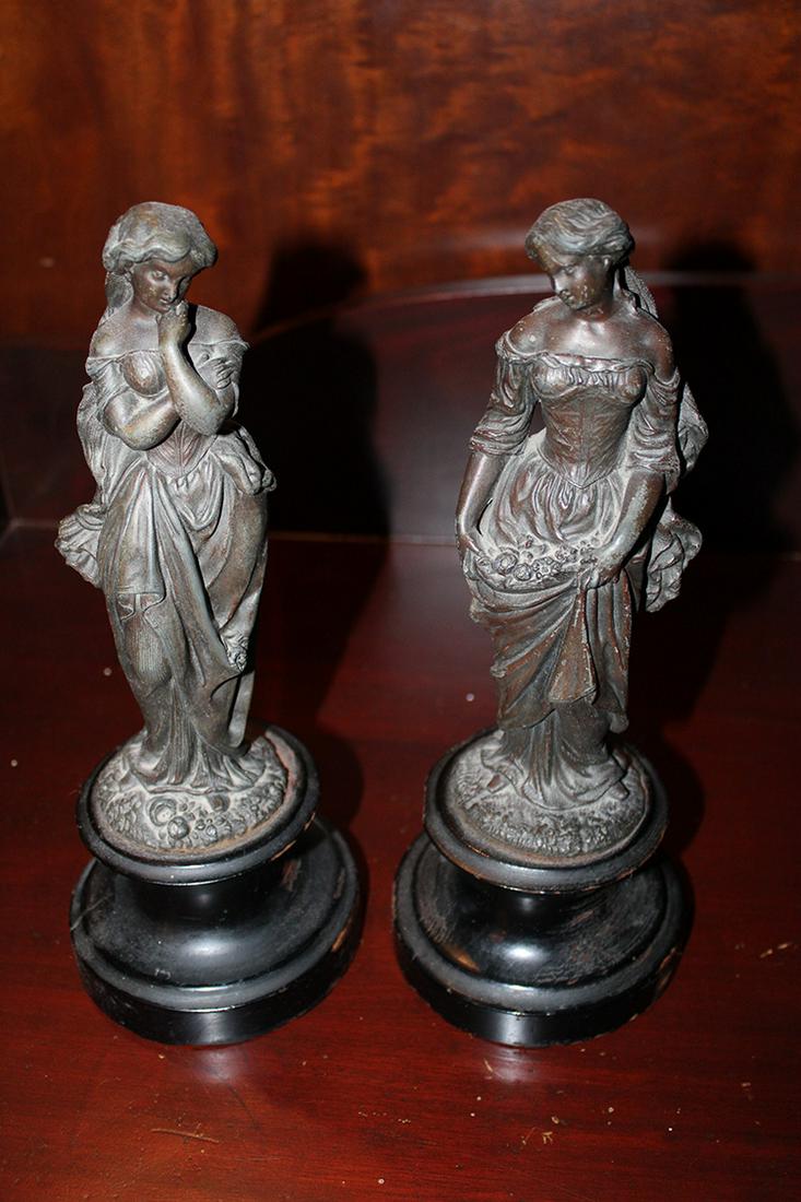 Pair of Victorian Spelter Statues on Wooden Bases (1 of 3)