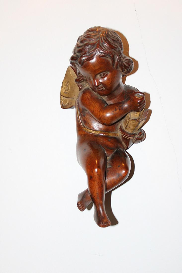 Large 10" Victorian Carved Walnut Cupid with Arrows and (1 of 3)