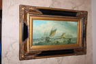 Oil on Canva of Ship Scene Signed J. W. Carmichael