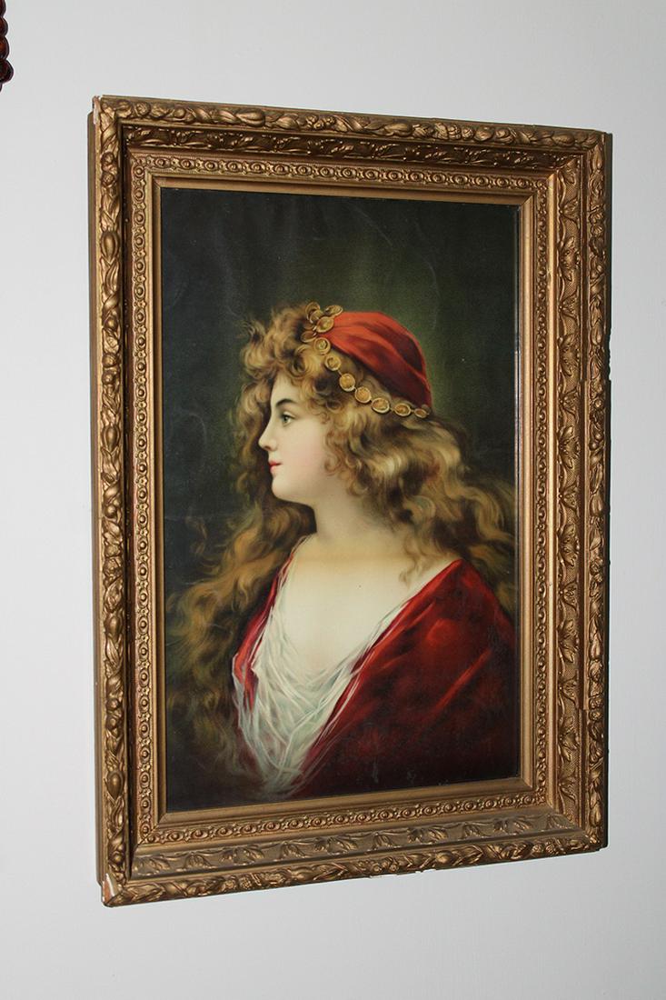 Early Victorian Print of Beautiful Lady in Antique Gold (1 of 3)