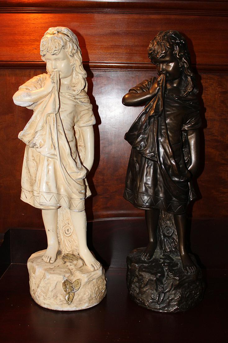 (2) 26" Antique Chalk Statues of Young Girl (1 of 5)
