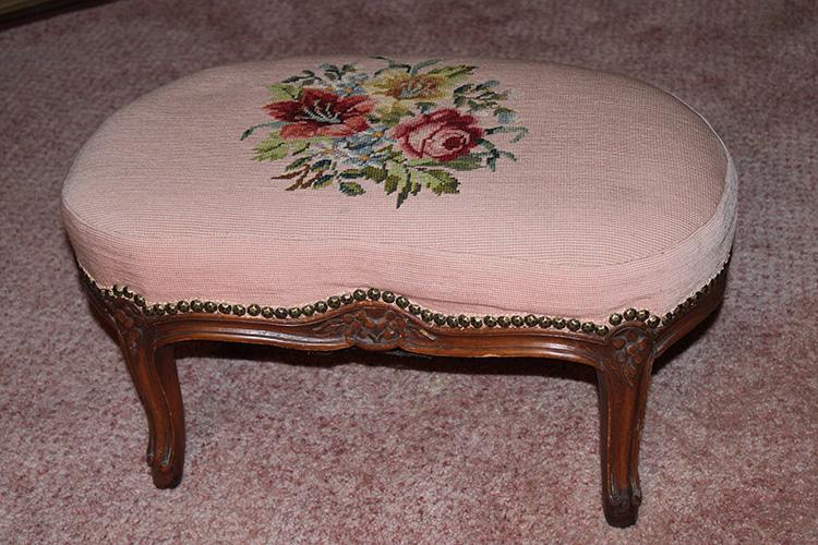 Antique sale needlepoint footstool