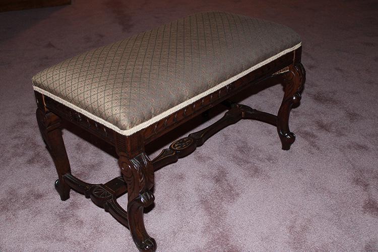 Cute Walnut Window Bench Nicely Upholstered with Carved (1 of 3)