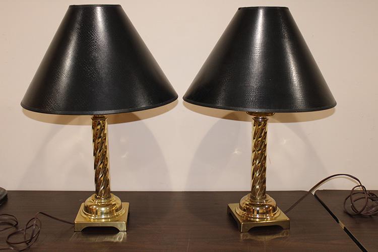 Pair of Heavy Solid Brass Lamps with Spiral Twist (1 of 3)