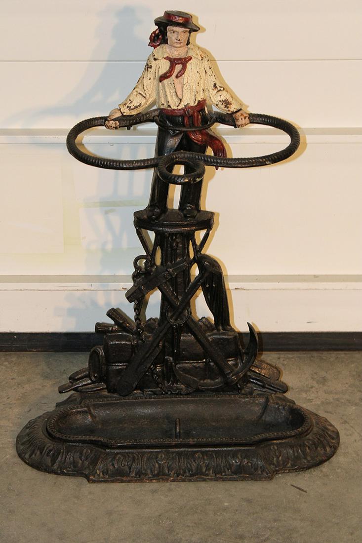 Antique Iron Sailor Umbrella Stand Signed Marcy Foundry Co. (1 of 5)
