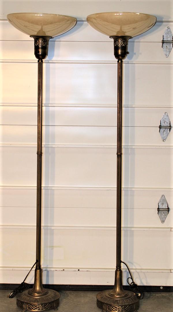 Super Clean Pair Of Torchiere Lamps With Pearlized Shades (1 of 3)