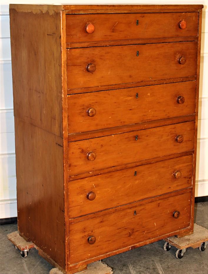Shaker Chest From A Canaan Ny Estate, Looks To Be Butternut: Shaker chest from a Canaan NY estate, looks to be butternut. Has the over hang cut and separated in half and put back together (see photo). 30" wide, 46" tall, 20" deep.
